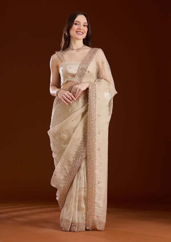 Beige_Sequins_Tissue_Saree