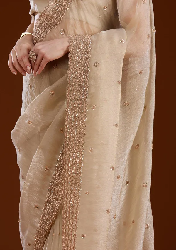 Beige_Sequins_Tissue_Saree