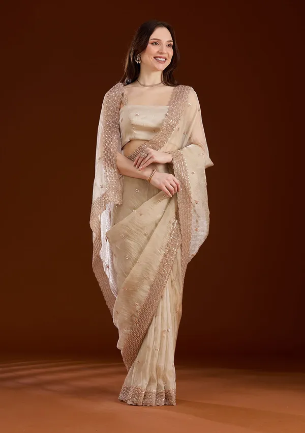 Beige_Sequins_Tissue_Saree
