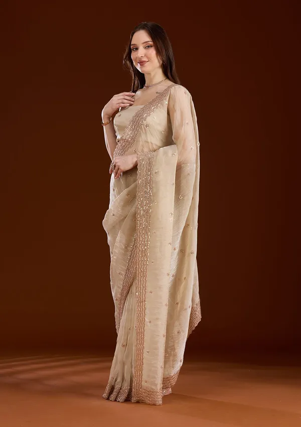 Beige_Sequins_Tissue_Saree