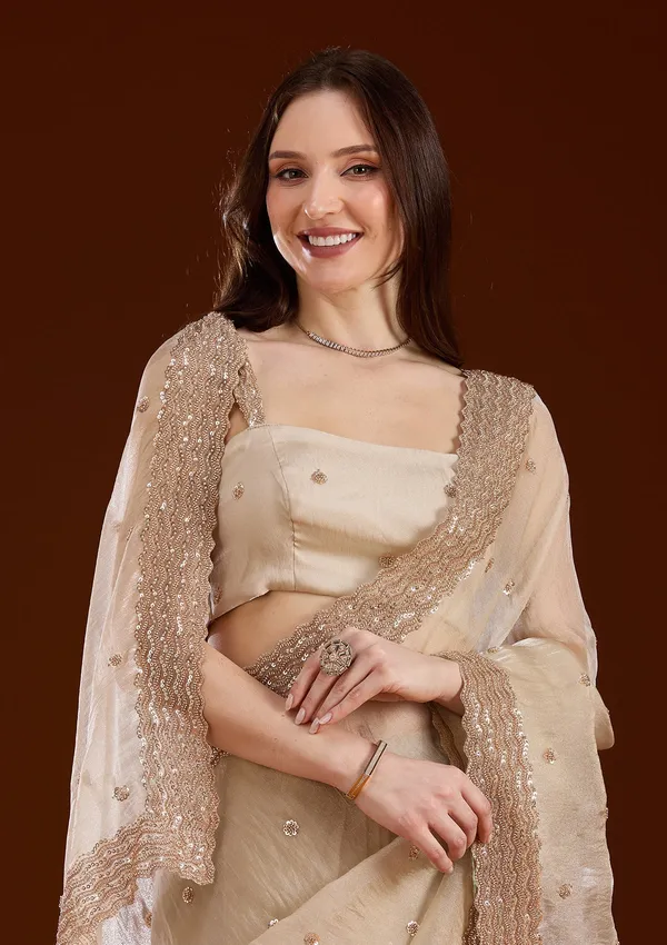 Beige_Sequins_Tissue_Saree