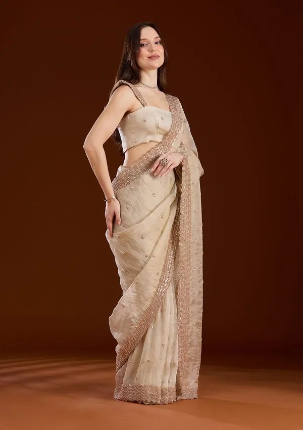 Beige_Sequins_Tissue_Saree