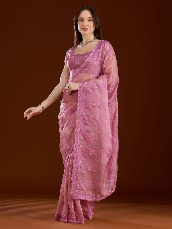 Pink_Threadwork_Tissue_Saree