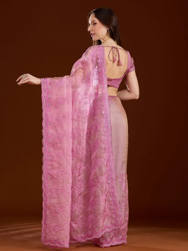 Pink_Threadwork_Tissue_Saree