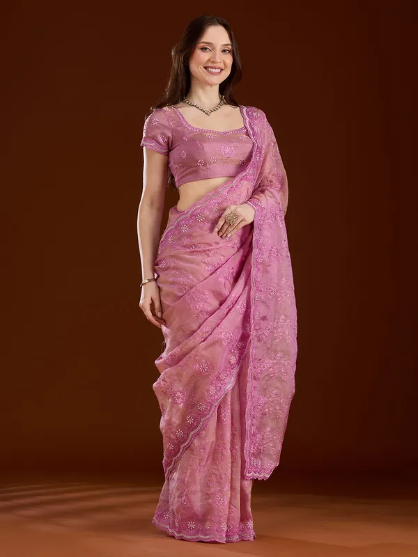 Pink_Threadwork_Tissue_Saree