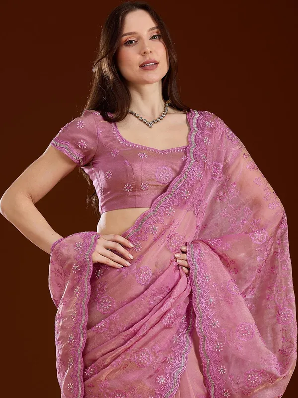 Pink_Threadwork_Tissue_Saree