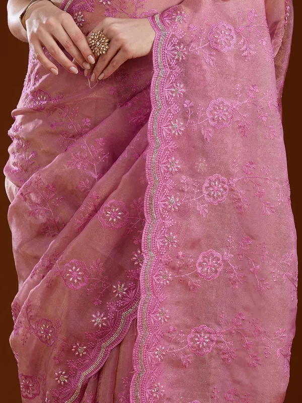 Pink_Threadwork_Tissue_Saree
