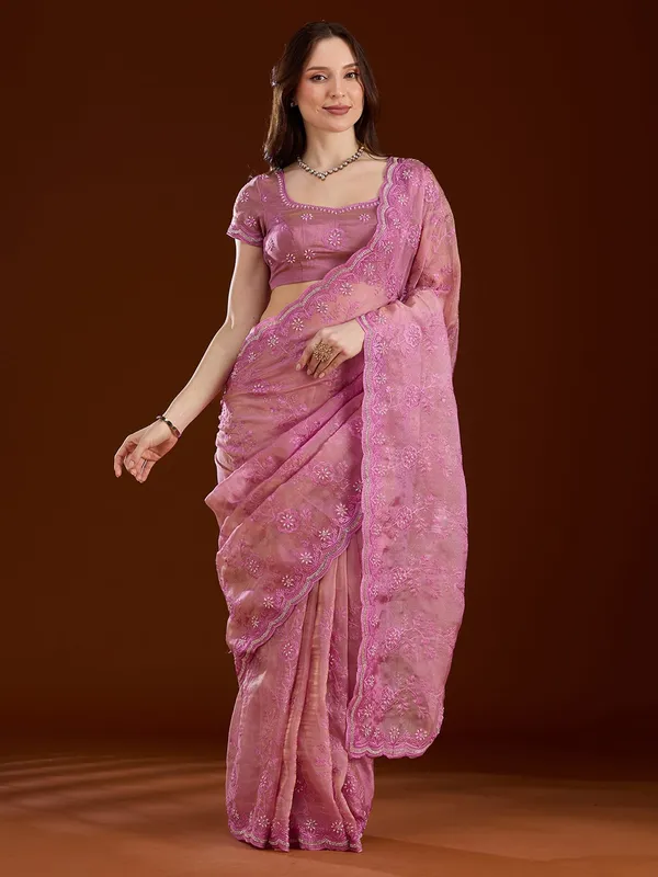 Pink_Threadwork_Tissue_Saree