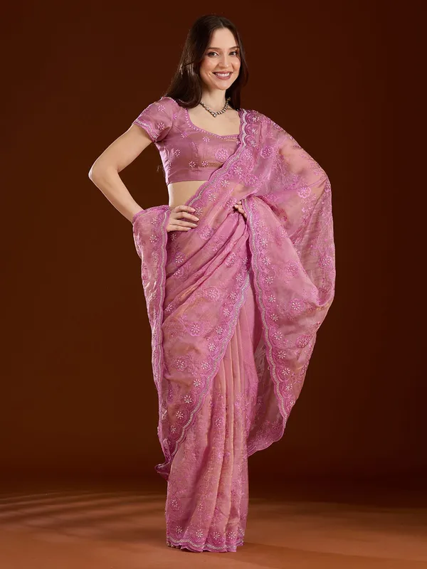 Pink_Threadwork_Tissue_Saree