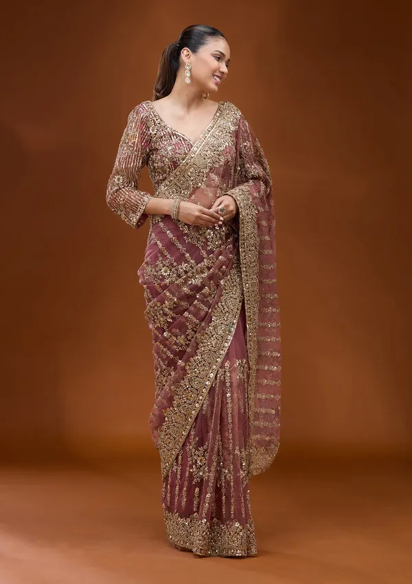 Onion_Pink_Cording_Net_Saree
