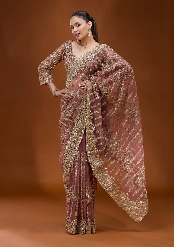 Onion_Pink_Cording_Net_Saree