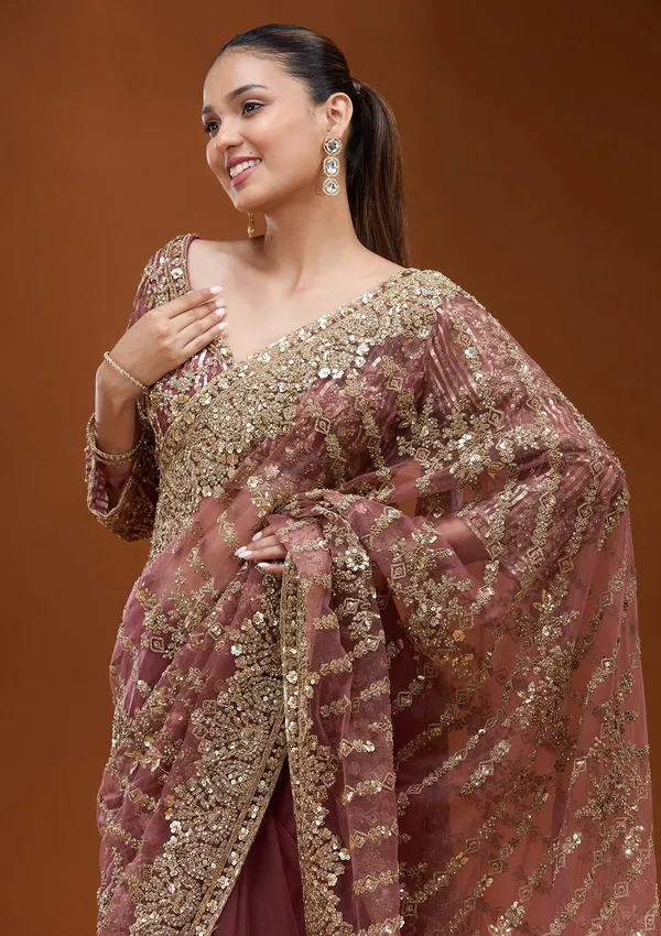Onion_Pink_Cording_Net_Saree