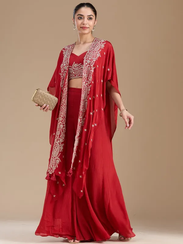 Rust_Zariwork_Gold_Chiffon_Readymade_Salwar_Suit