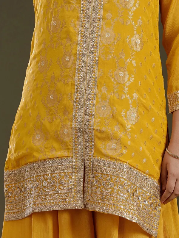 Yellow_Zariwork_Gold_Chinon_Readymade_Salwar_Suit