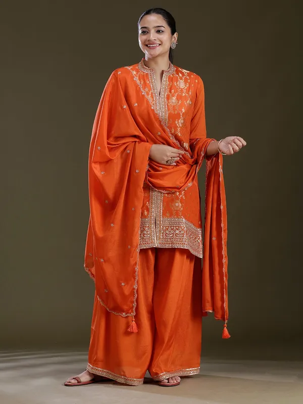 Orange_Zariwork_Gold_Chinon_Readymade_Salwar_Suit
