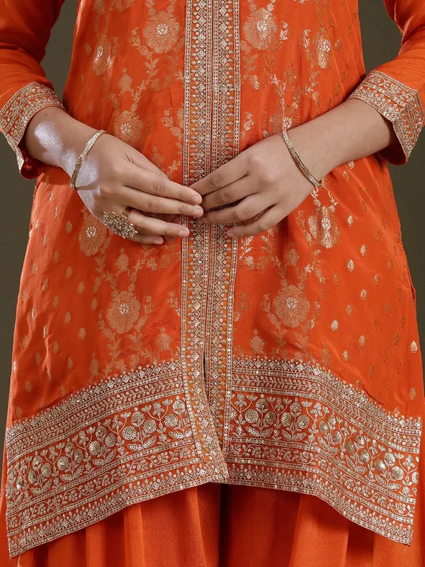 Orange_Zariwork_Gold_Chinon_Readymade_Salwar_Suit