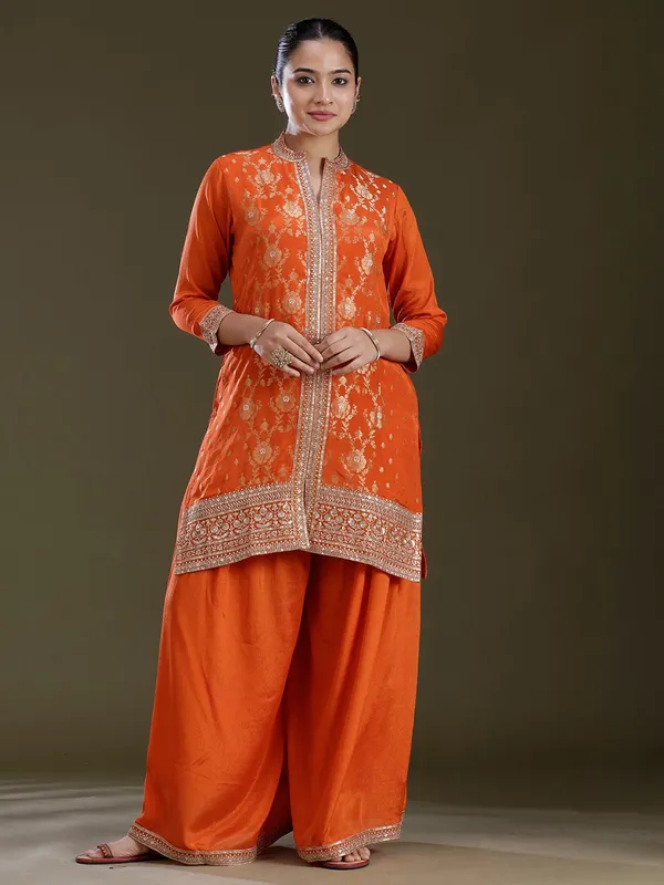 Orange_Zariwork_Gold_Chinon_Readymade_Salwar_Suit