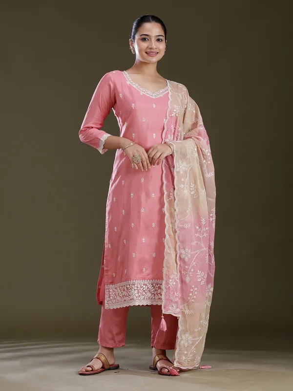 Peach_Threadwork_Dola_Silk_Readymade_Salwar_Suit
