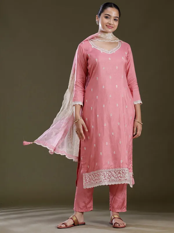 Peach_Threadwork_Dola_Silk_Readymade_Salwar_Suit