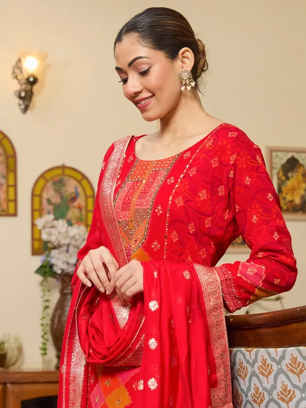 Red_Stonework_Tissue_Readymade_Salwar_Suit