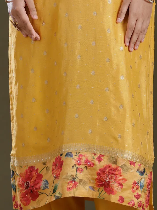 Yellow_Threadwork_Soft_Raw_Silk_Readymade_Salwar_Suit