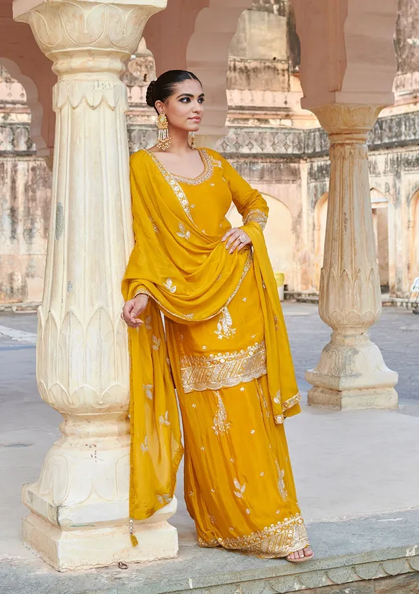 Mustard_Yellow_Zariwork_Gold_Chinon_Readymade_Salwar_Suit