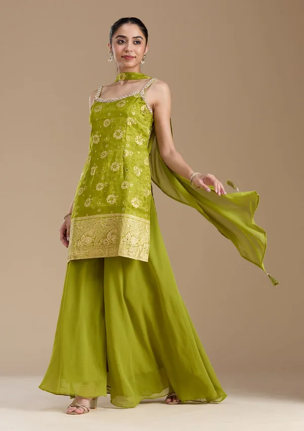 Parrot_Green_Cutdana_Brocade_Readymade_Salwar_Suit