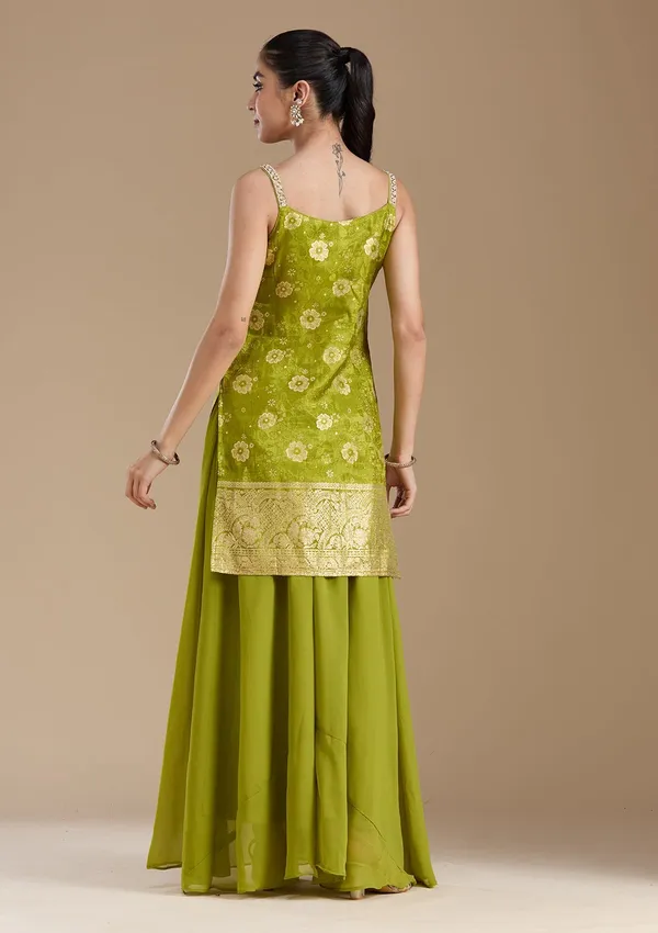 Parrot_Green_Cutdana_Brocade_Readymade_Salwar_Suit