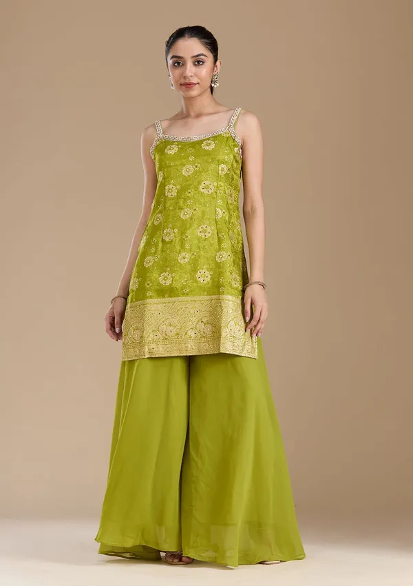 Parrot_Green_Cutdana_Brocade_Readymade_Salwar_Suit