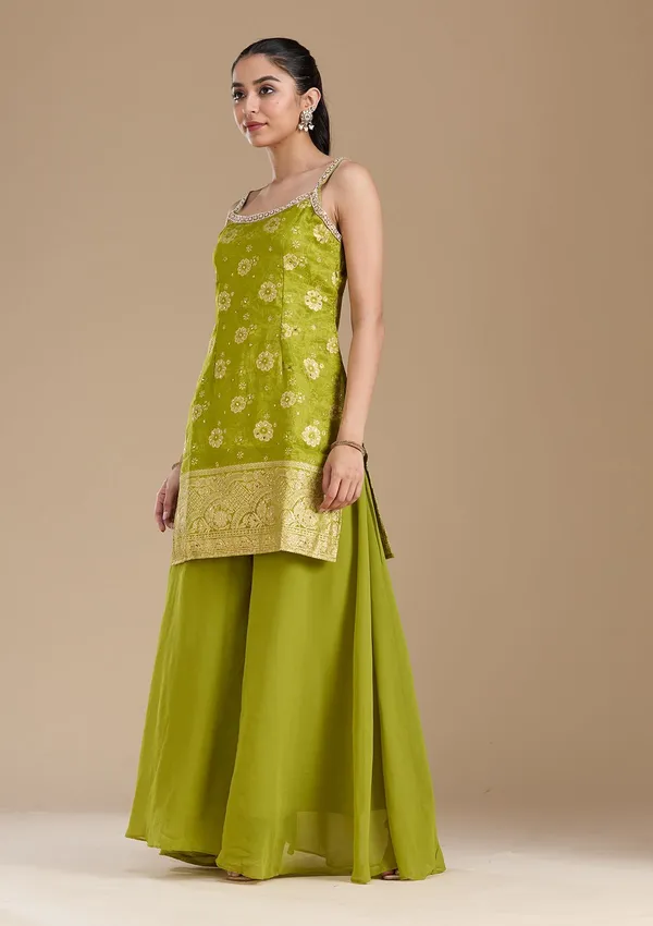 Parrot_Green_Cutdana_Brocade_Readymade_Salwar_Suit
