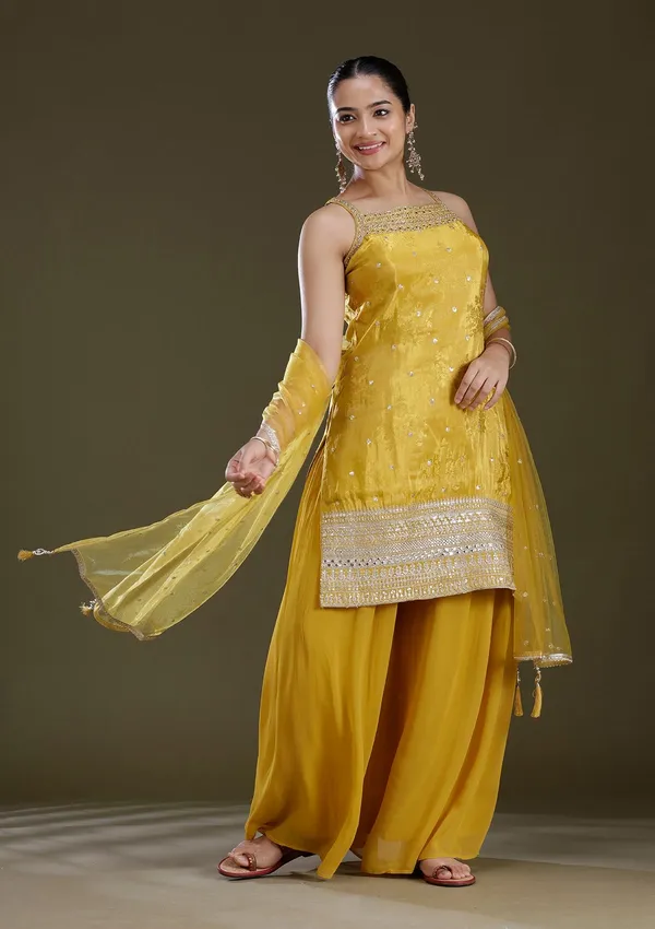 Yellow_Zariwork_Gold_Tissue_Readymade_Salwar_Suit