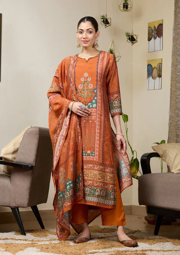 Orange_Cutdana_Satin_Readymade_Salwar_Suit