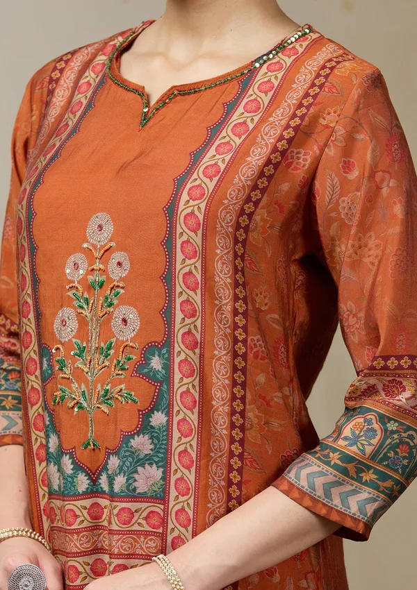 Orange_Cutdana_Satin_Readymade_Salwar_Suit