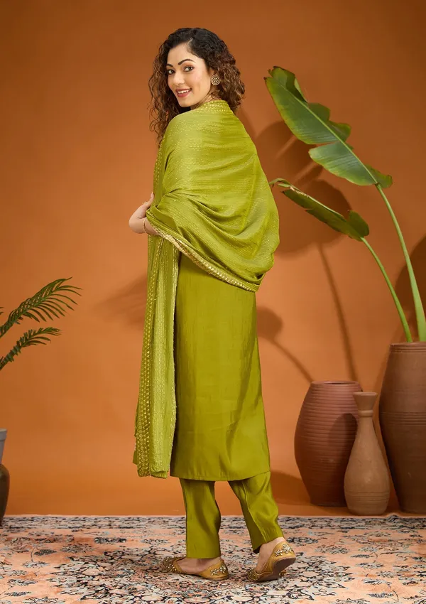 Mehandi_Green_Cutdana_Chanderi_Readymade_Salwar_Suit