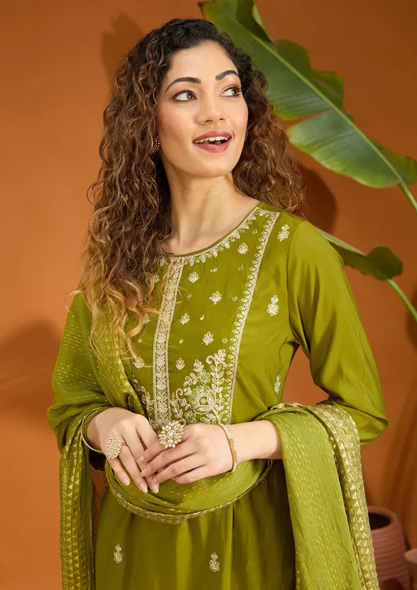 Mehandi_Green_Cutdana_Chanderi_Readymade_Salwar_Suit