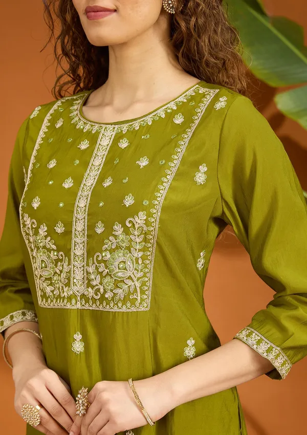 Mehandi_Green_Cutdana_Chanderi_Readymade_Salwar_Suit