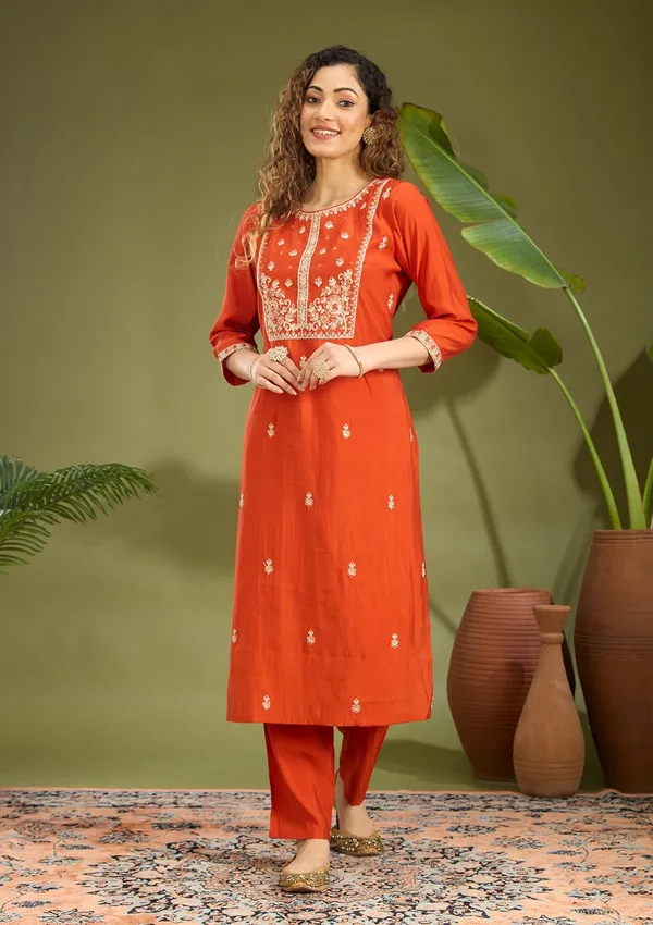 Rust_Cutdana_Chanderi_Readymade_Salwar_Suit
