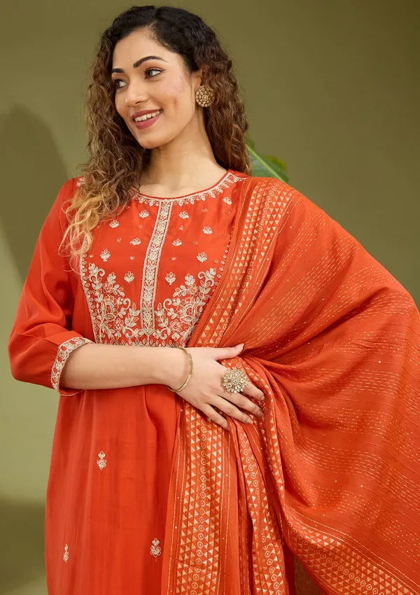 Rust_Cutdana_Chanderi_Readymade_Salwar_Suit