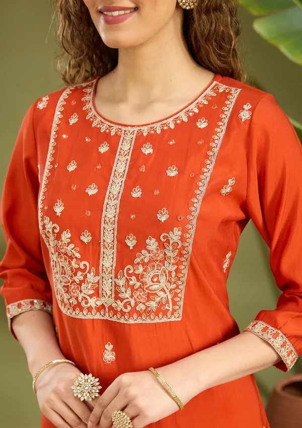 Rust_Cutdana_Chanderi_Readymade_Salwar_Suit