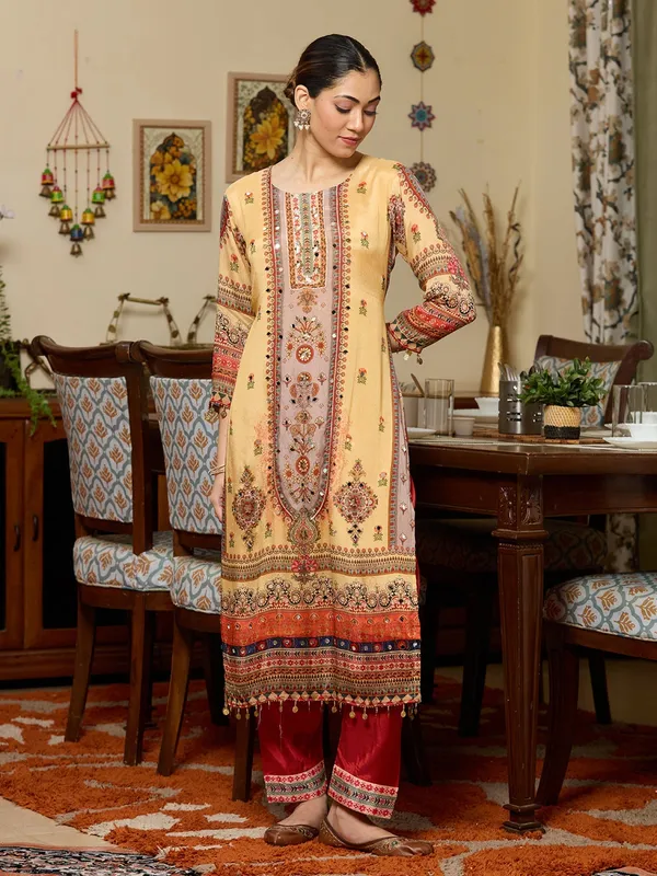 Yellow_Mirrorwork_Crepe_Readymade_Salwar_Suit