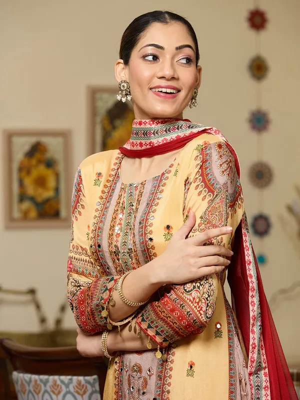 Yellow_Mirrorwork_Crepe_Readymade_Salwar_Suit