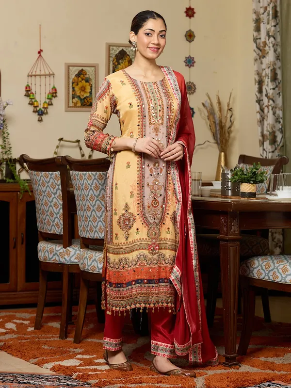 Yellow_Mirrorwork_Crepe_Readymade_Salwar_Suit