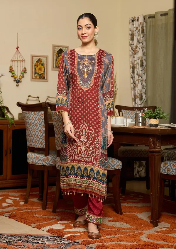 Brown_Mirrorwork_Crepe_Readymade_Salwar_Suit