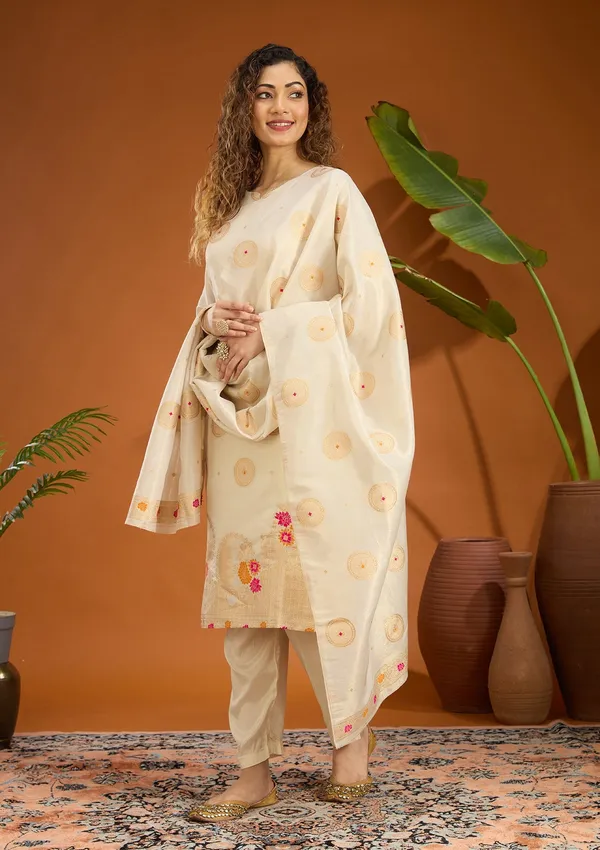 Beige_No_Work_Plain_Brocade_Readymade_Salwar_Suit