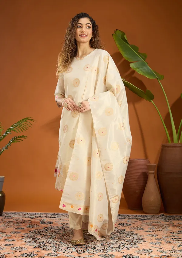 Beige_No_Work_Plain_Brocade_Readymade_Salwar_Suit