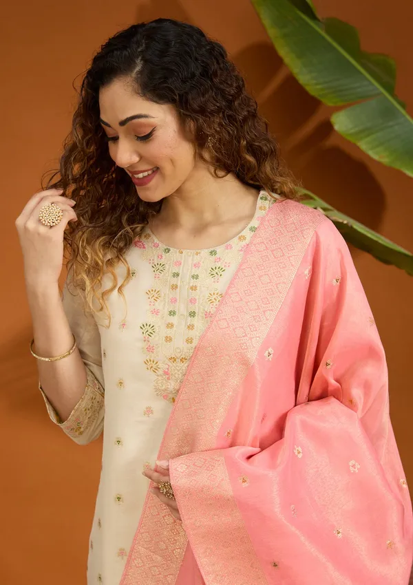 Beige_No_Work_Plain_Brocade_Readymade_Salwar_Suit
