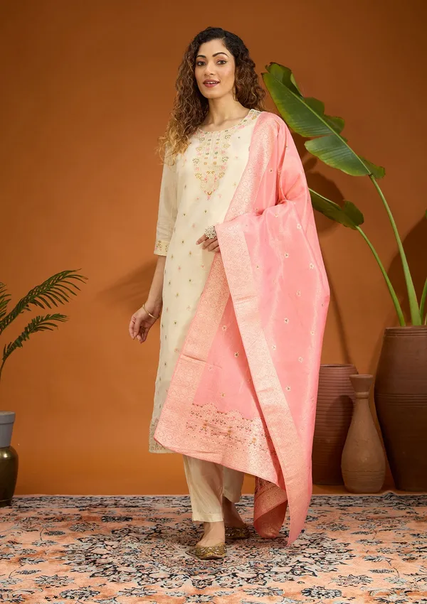 Beige_No_Work_Plain_Brocade_Readymade_Salwar_Suit