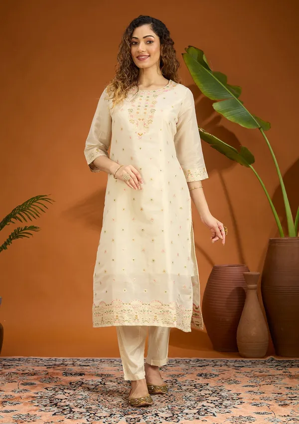 Beige_No_Work_Plain_Brocade_Readymade_Salwar_Suit