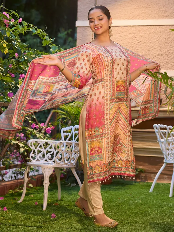Beige_Mirrorwork_Tissue_Readymade_Salwar_Suit