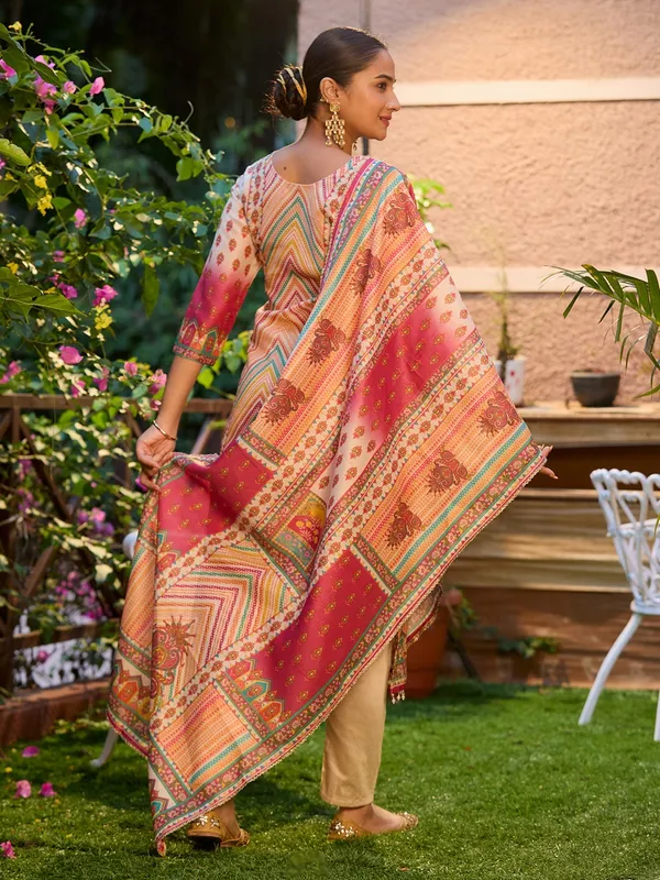 Beige_Mirrorwork_Tissue_Readymade_Salwar_Suit
